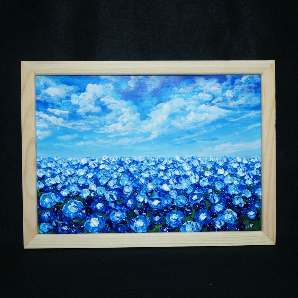 油絵 油彩 油彩画 絵 絵画【空と雲のネモフィラ】