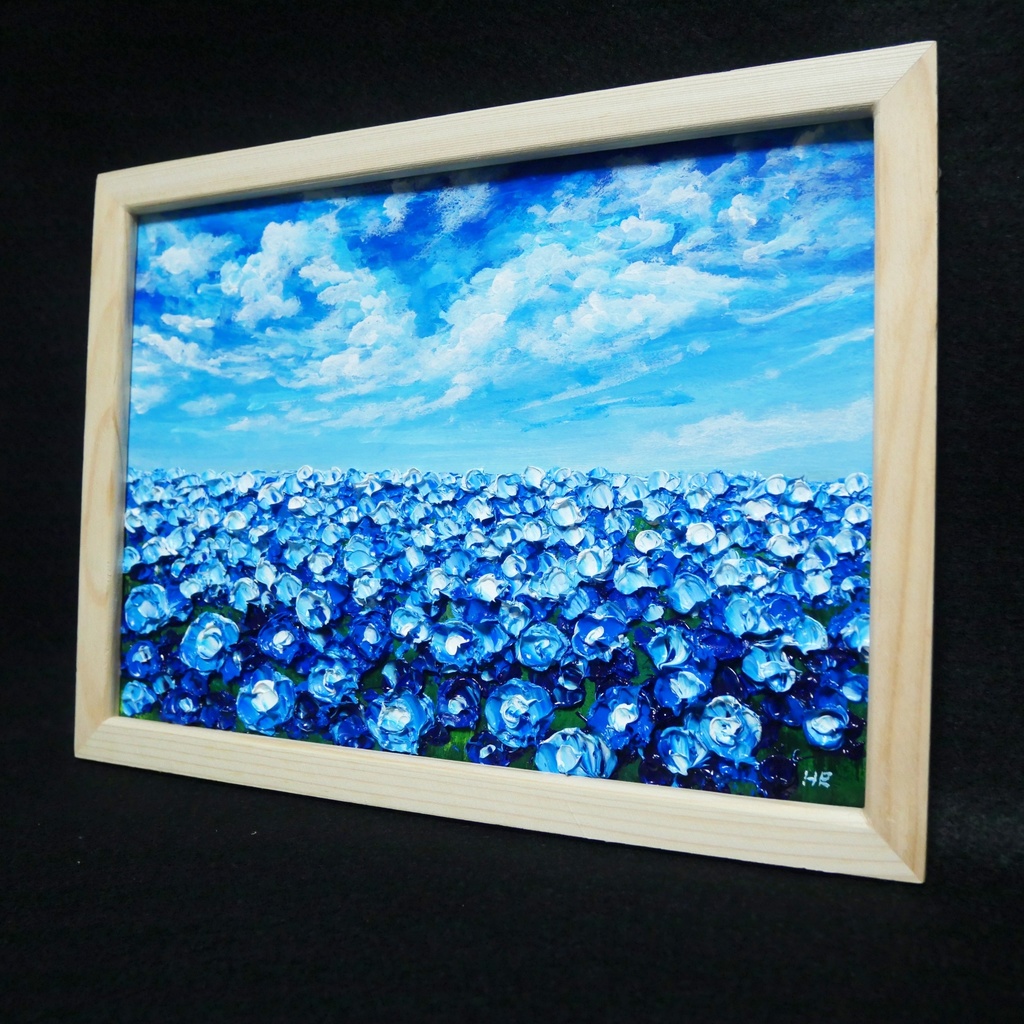 油絵 油彩 油彩画 絵 絵画【空と雲のネモフィラ】