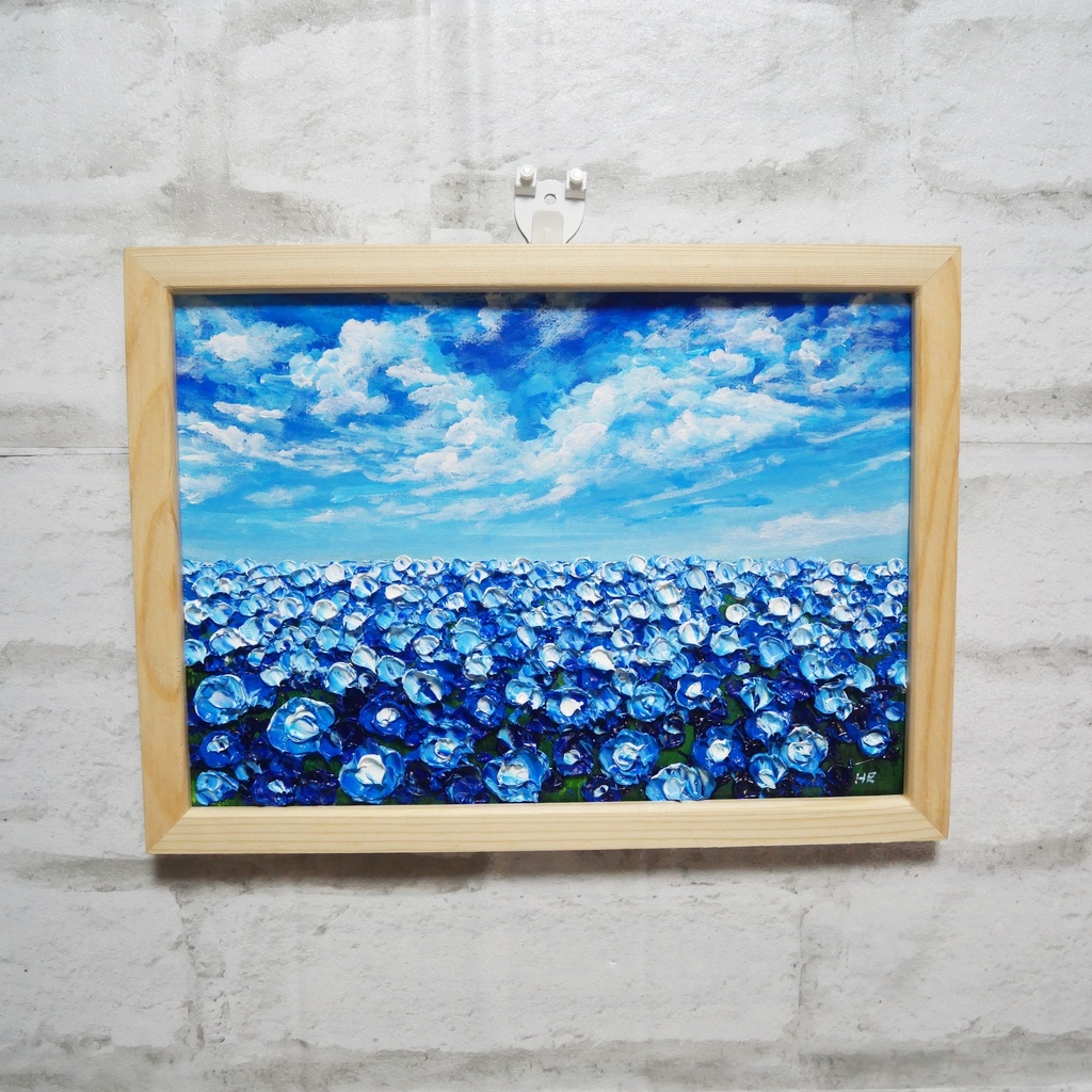 油絵 油彩 油彩画 絵 絵画【空と雲のネモフィラ】
