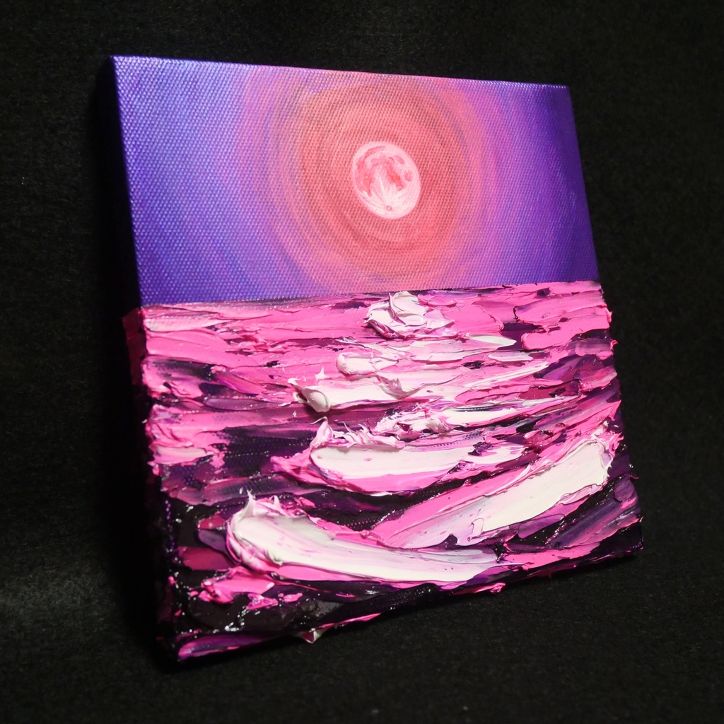 油絵 油彩 油彩画 絵 絵画 アートパネル【ストロベリームーン】