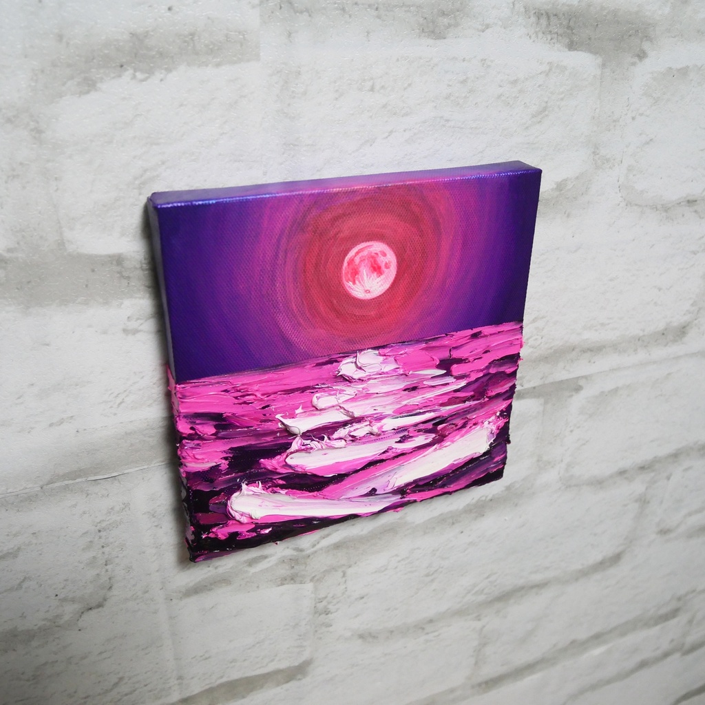 油絵 油彩 油彩画 絵 絵画 アートパネル【ストロベリームーン】