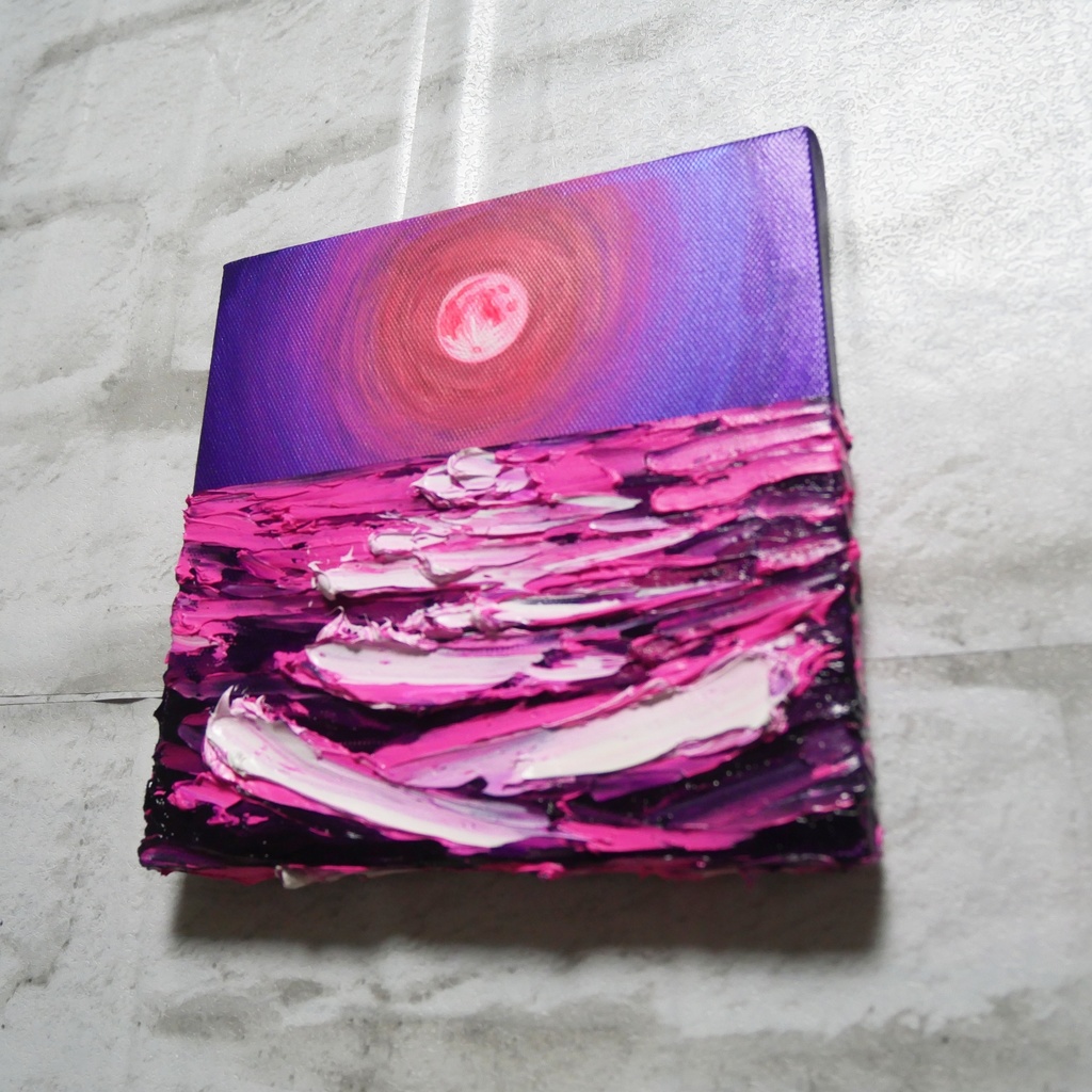 油絵 油彩 油彩画 絵 絵画 アートパネル【ストロベリームーン】