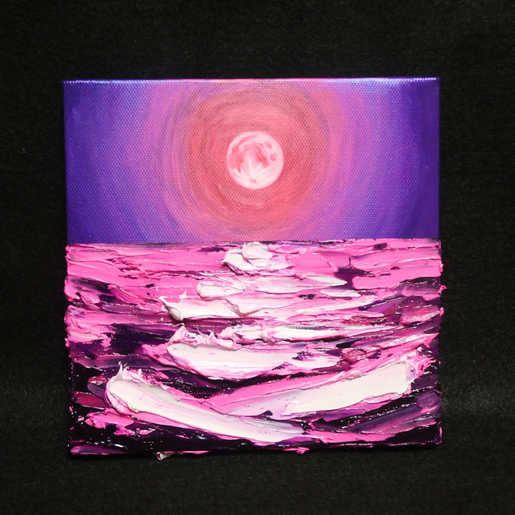 油絵 油彩 油彩画 絵 絵画 アートパネル【ストロベリームーン】