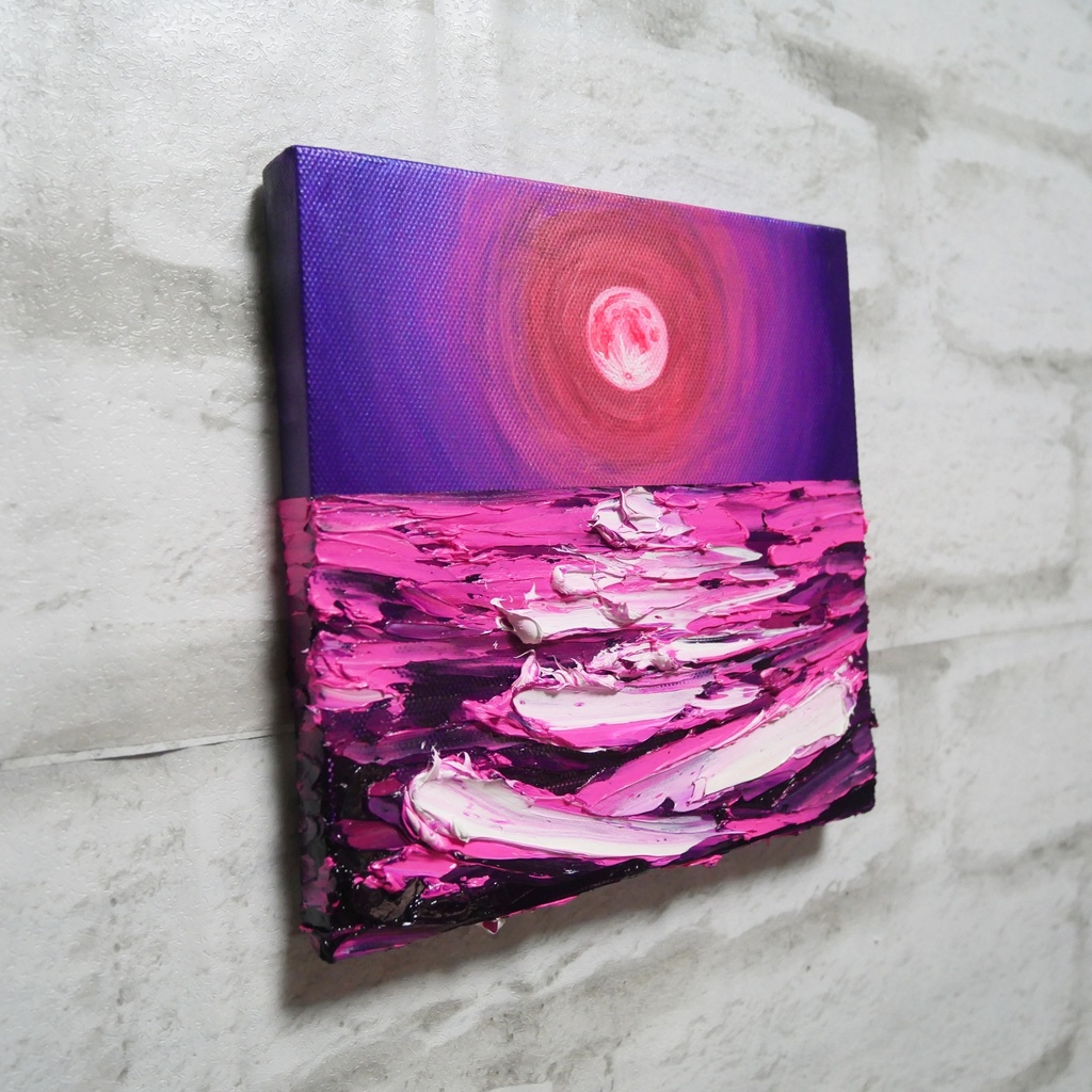 油絵 油彩 油彩画 絵 絵画 アートパネル【ストロベリームーン】