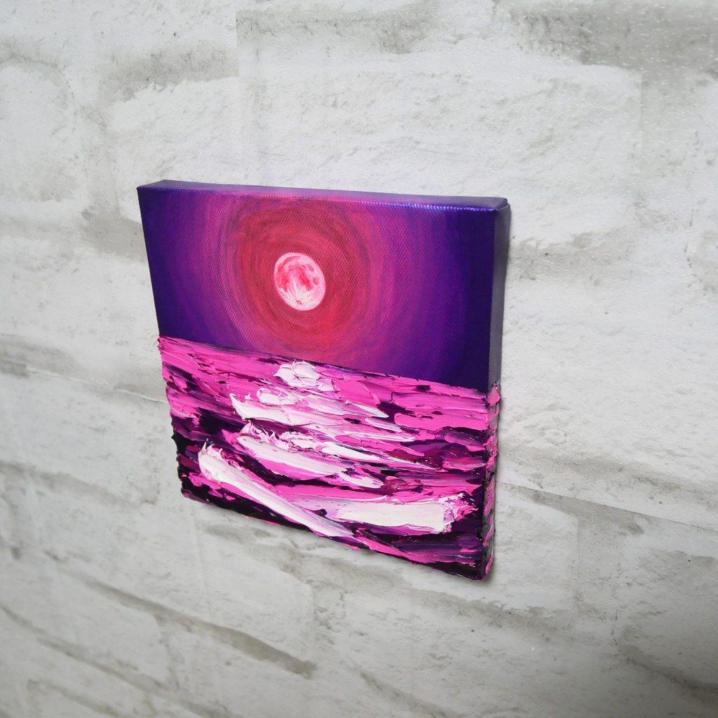 油絵 油彩 油彩画 絵 絵画 アートパネル【ストロベリームーン】