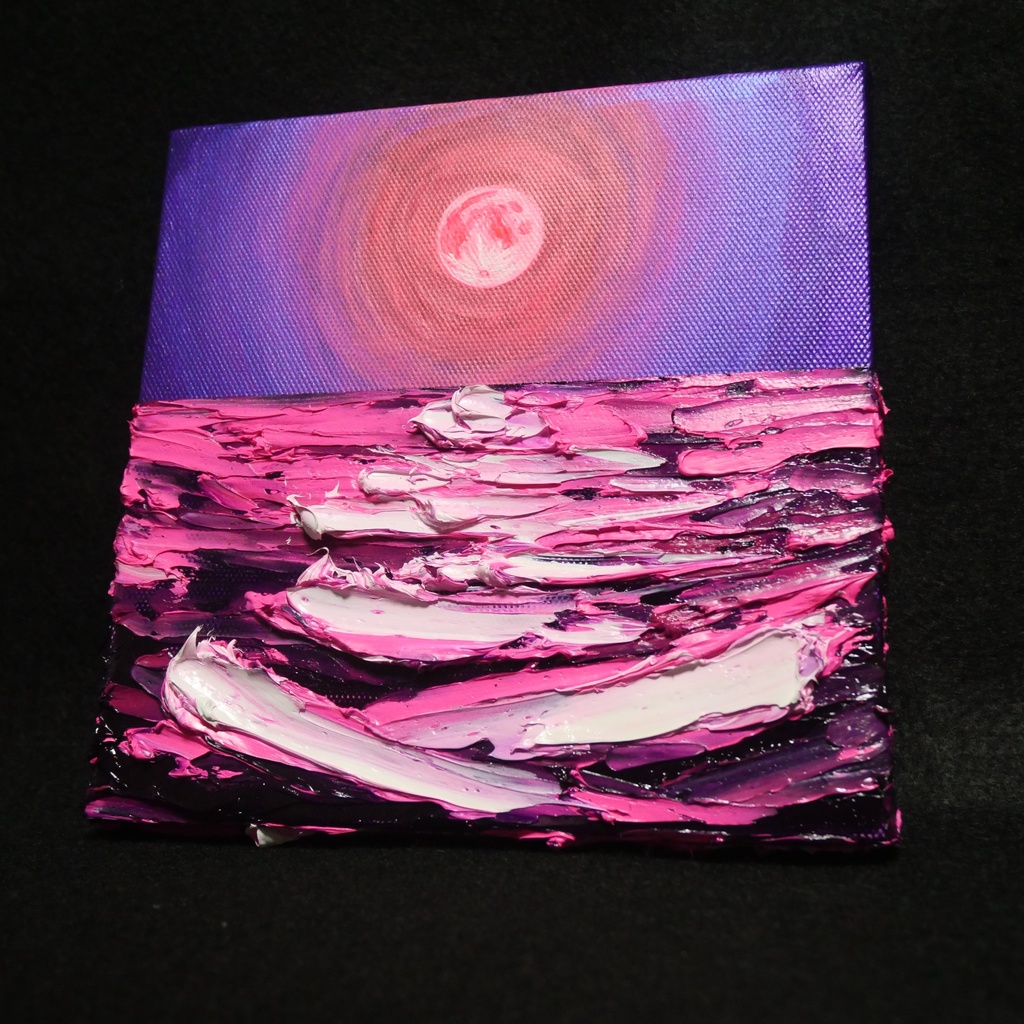 油絵 油彩 油彩画 絵 絵画 アートパネル【ストロベリームーン】