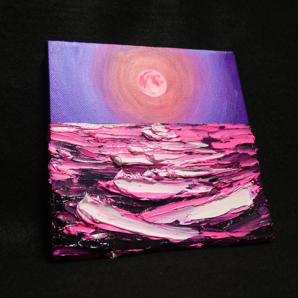 油絵 油彩 油彩画 絵 絵画 アートパネル【ストロベリームーン】