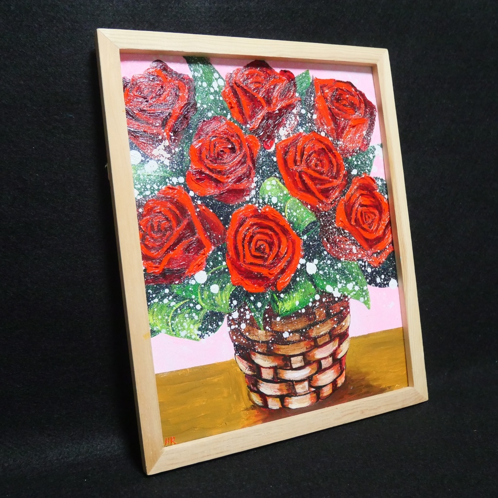 油絵 油彩 油彩画 絵 絵画【赤い薔薇】