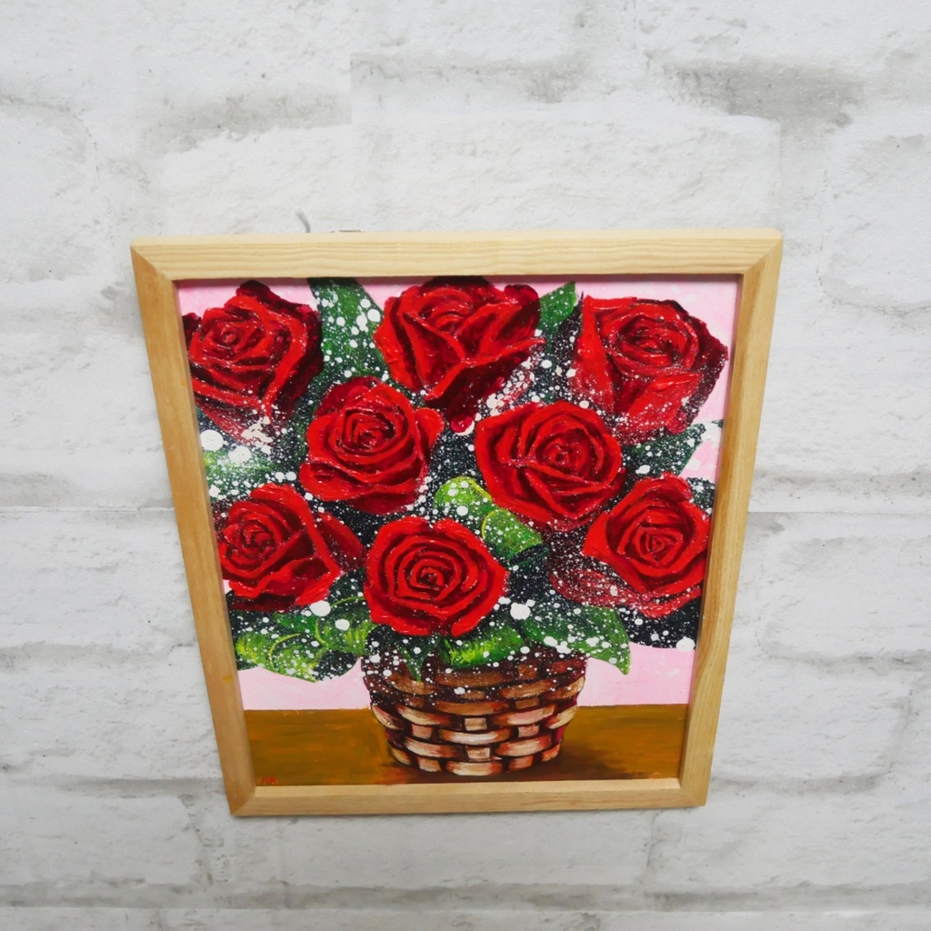 油絵 油彩 油彩画 絵 絵画【赤い薔薇】