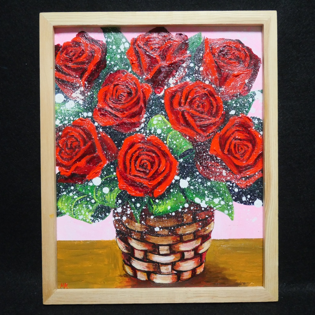 油絵 油彩 油彩画 絵 絵画【赤い薔薇】