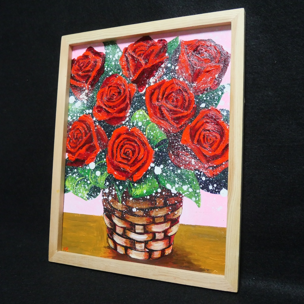 油絵 油彩 油彩画 絵 絵画【赤い薔薇】