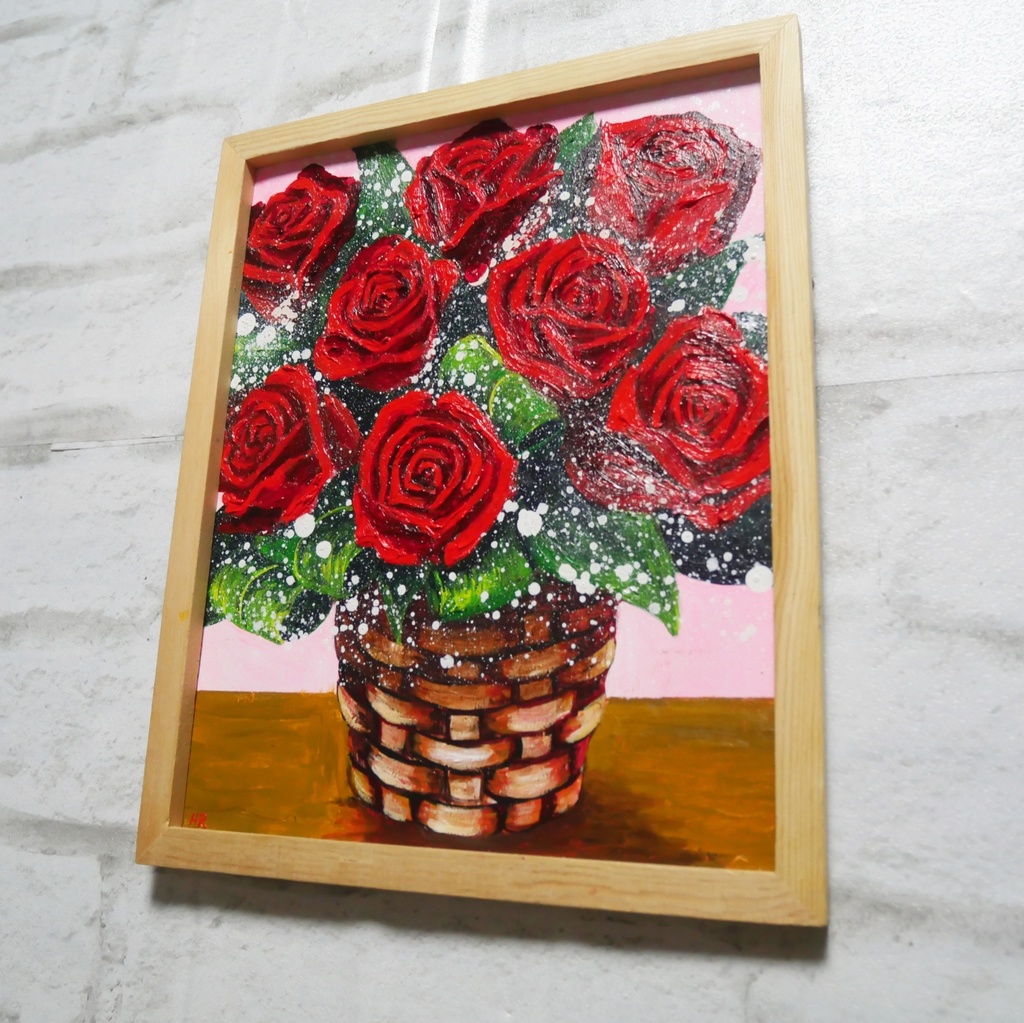 油絵 油彩 油彩画 絵 絵画【赤い薔薇】