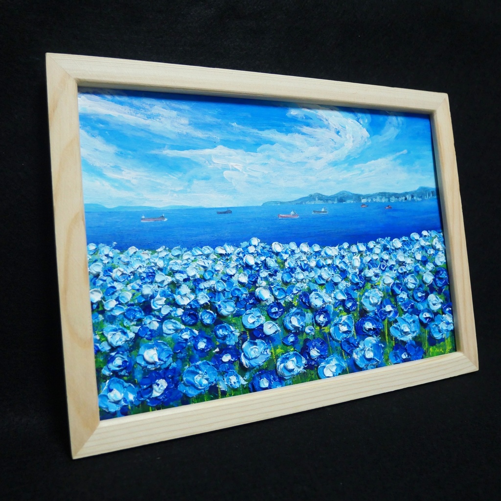 油絵 油彩 油彩画 絵 絵画【海のネモフィラ】