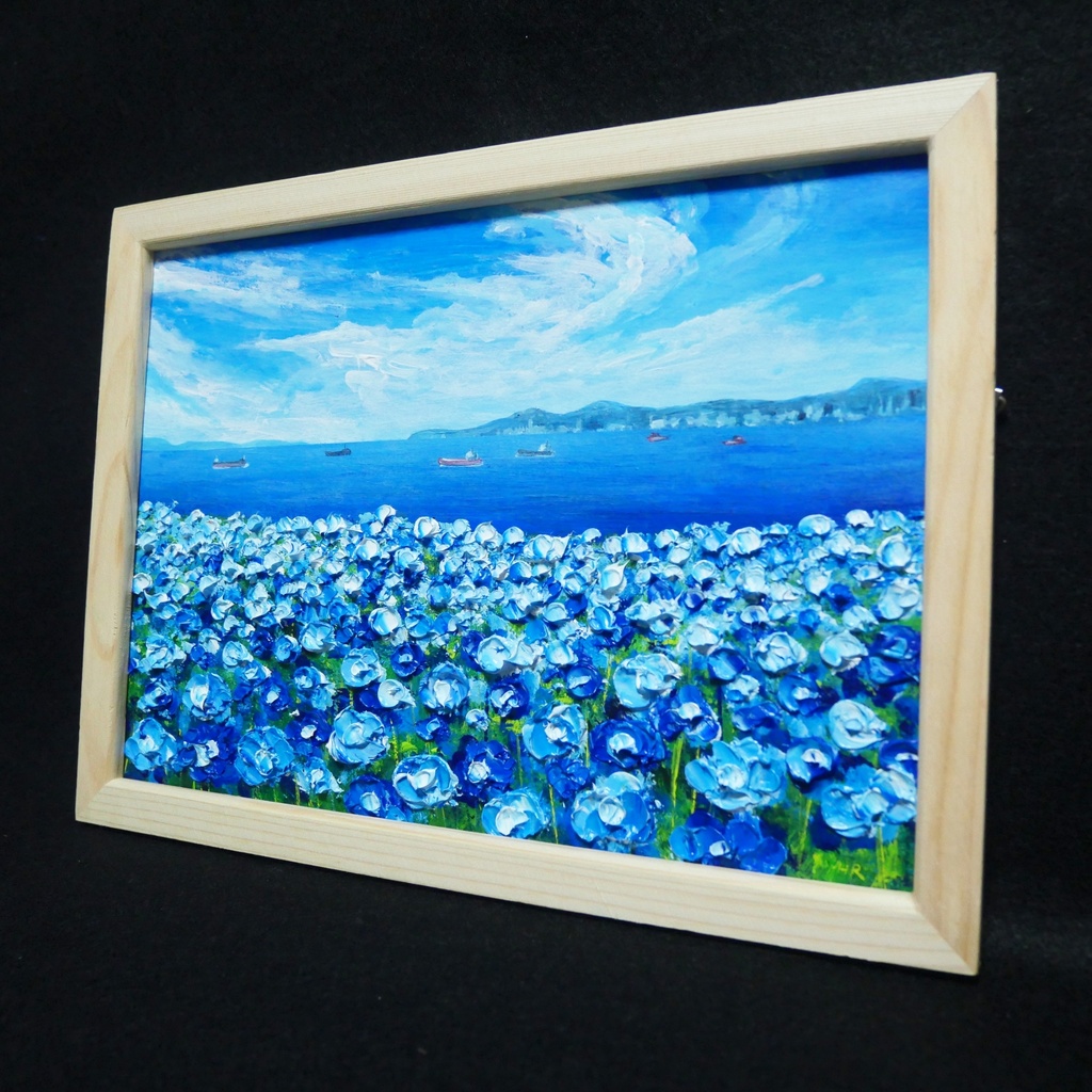 油絵 油彩 油彩画 絵 絵画【海のネモフィラ】