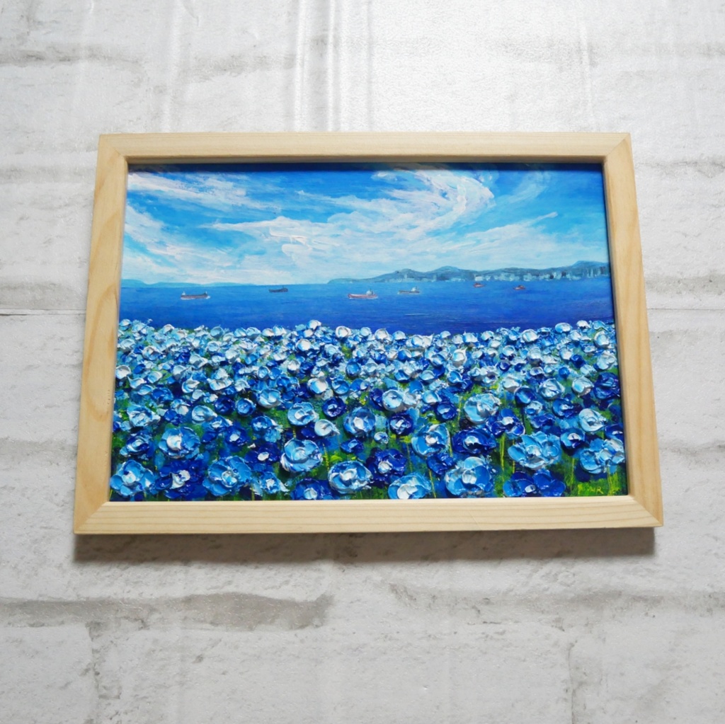 油絵 油彩 油彩画 絵 絵画【海のネモフィラ】