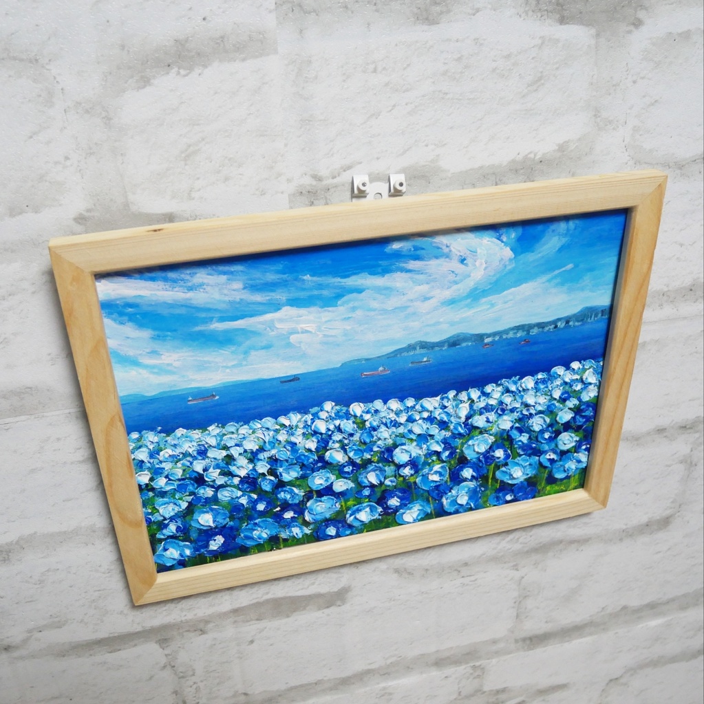 油絵 油彩 油彩画 絵 絵画【海のネモフィラ】