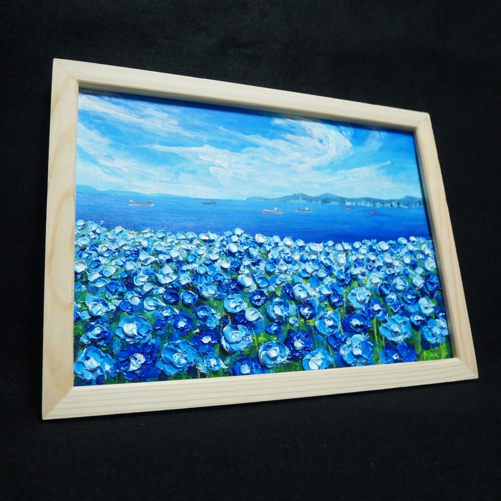 油絵 油彩 油彩画 絵 絵画【海のネモフィラ】