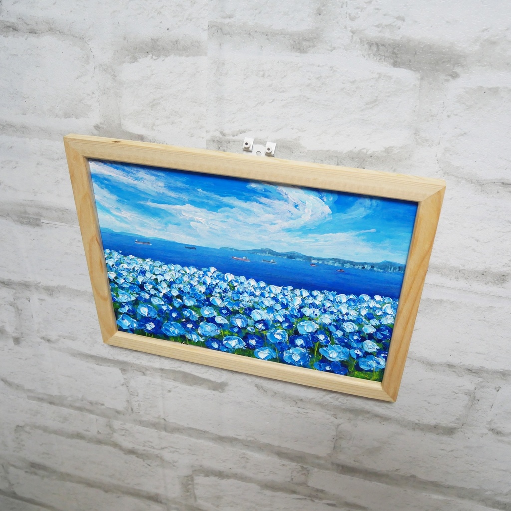 油絵 油彩 油彩画 絵 絵画【海のネモフィラ】