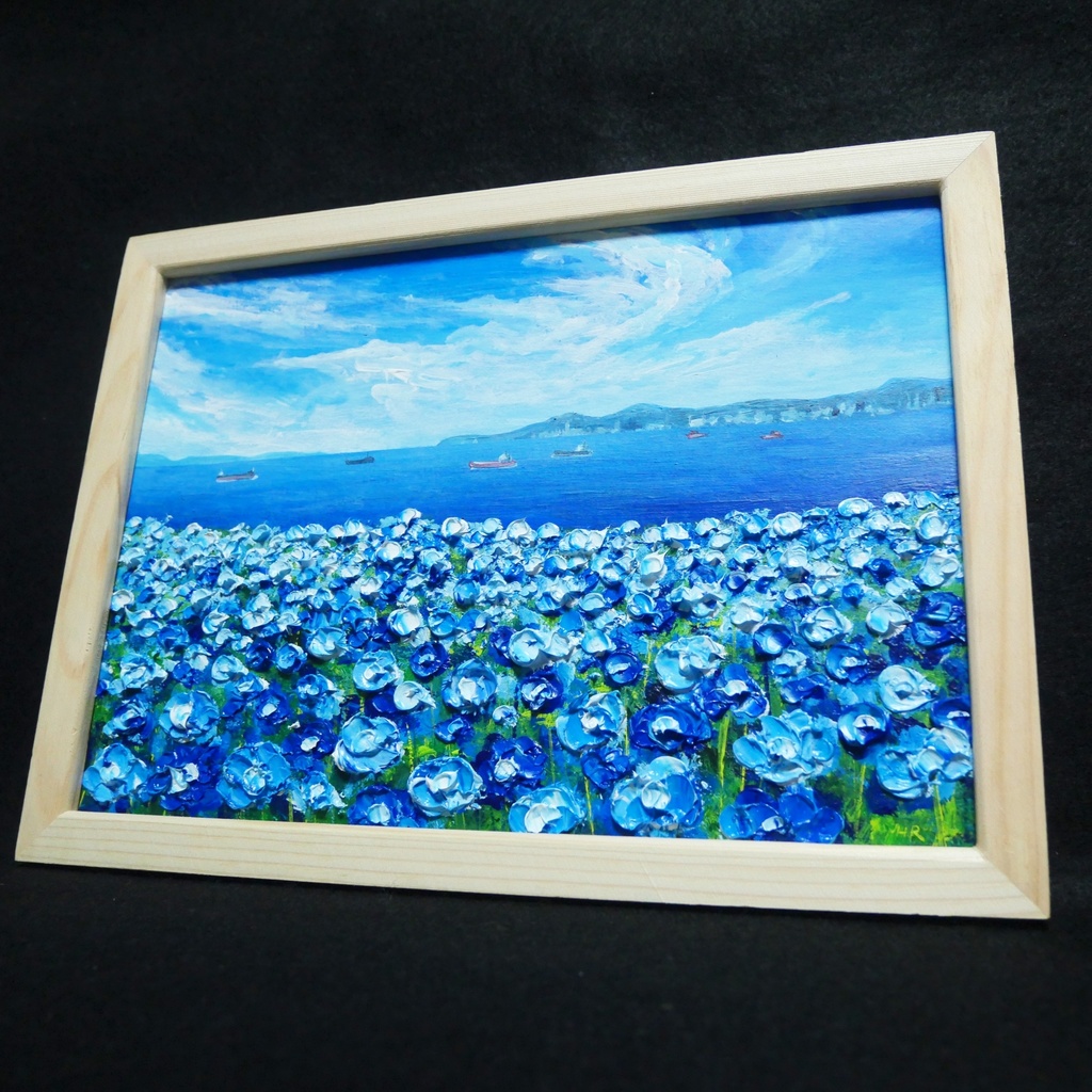 油絵 油彩 油彩画 絵 絵画【海のネモフィラ】