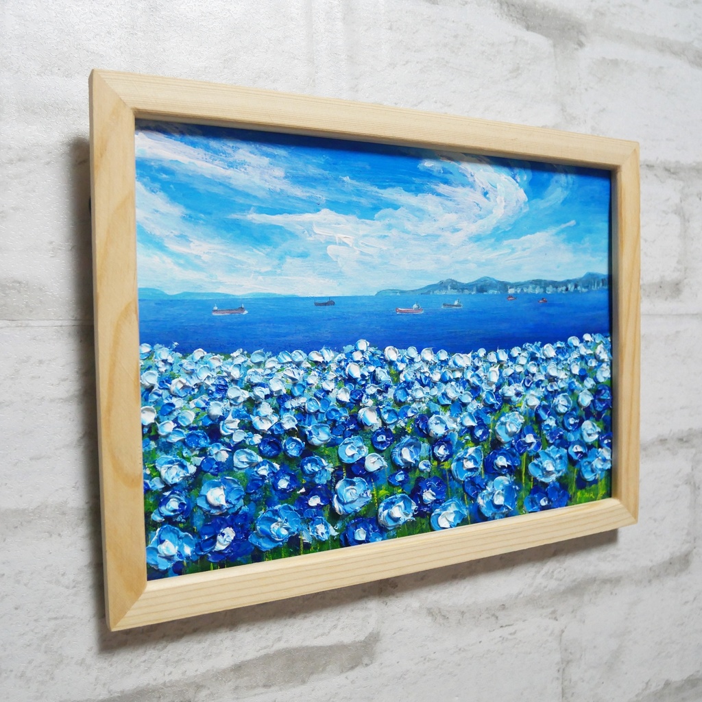 油絵 油彩 油彩画 絵 絵画【海のネモフィラ】
