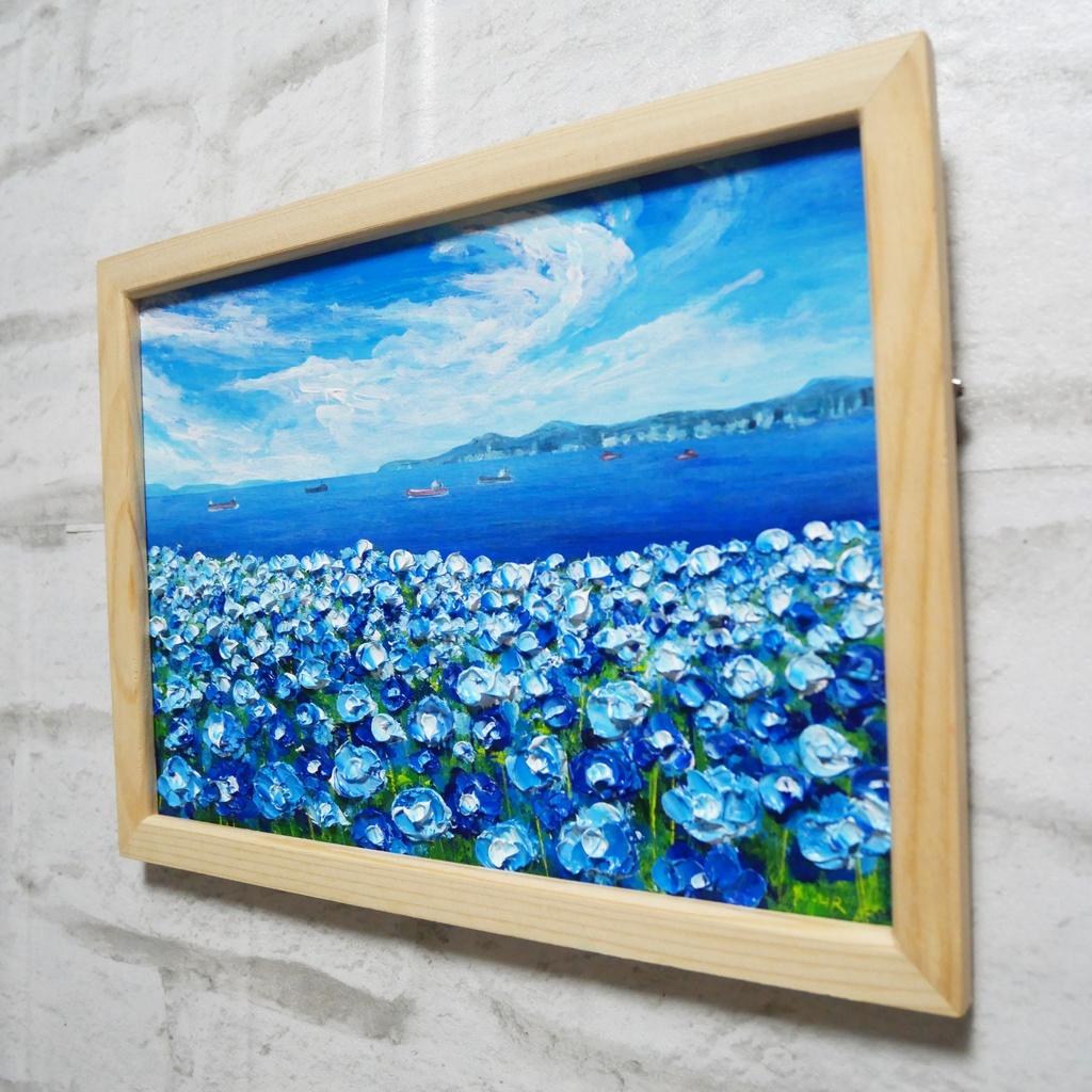 油絵 油彩 油彩画 絵 絵画【海のネモフィラ】