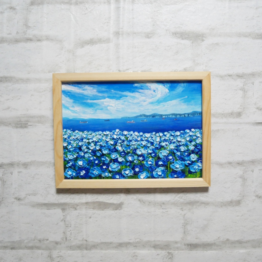 油絵 油彩 油彩画 絵 絵画【海のネモフィラ】