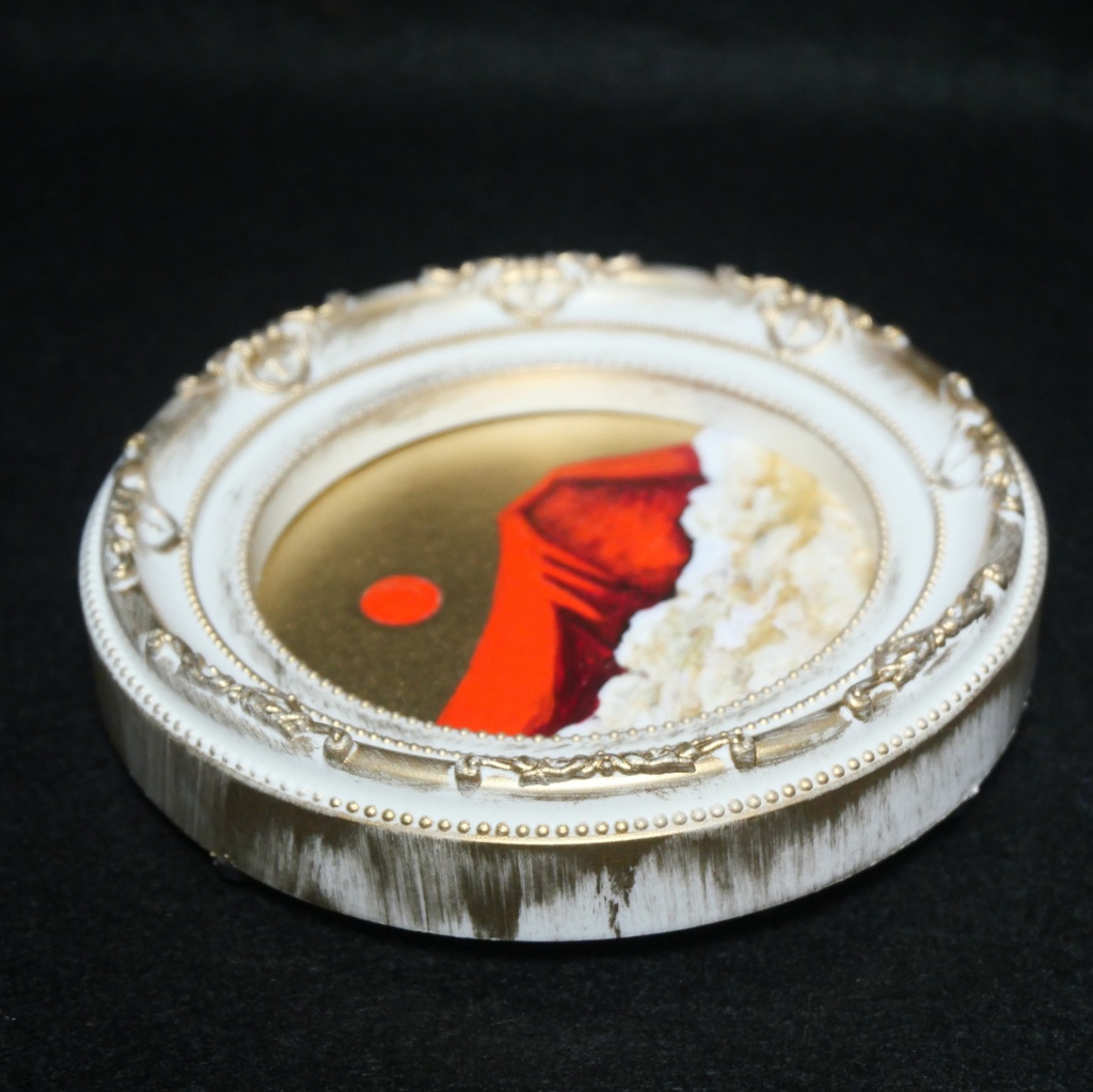 油絵 油彩 油彩画 絵 絵画 円形ミニ絵画 【赤富士】