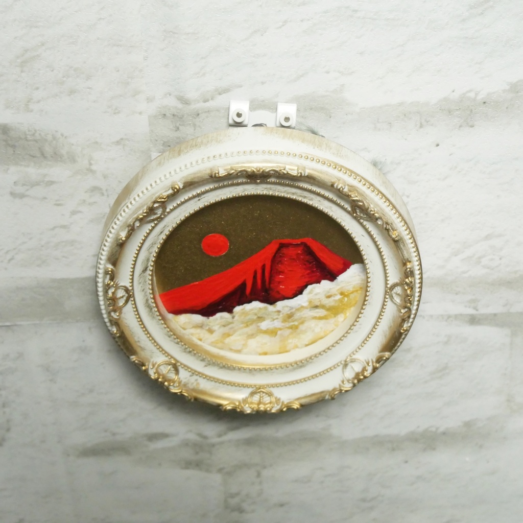 油絵 油彩 油彩画 絵 絵画 円形ミニ絵画 【赤富士】