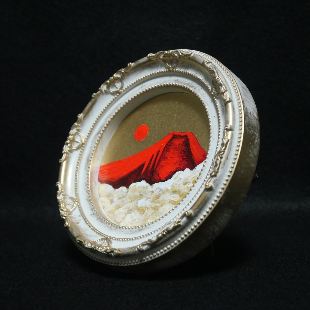 油絵 油彩 油彩画 絵 絵画 円形ミニ絵画 【赤富士】