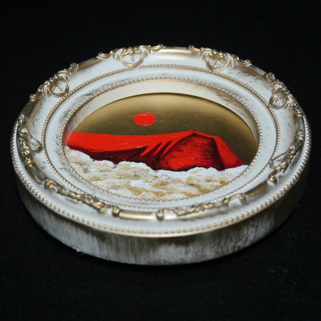 油絵 油彩 油彩画 絵 絵画 円形ミニ絵画 【赤富士】