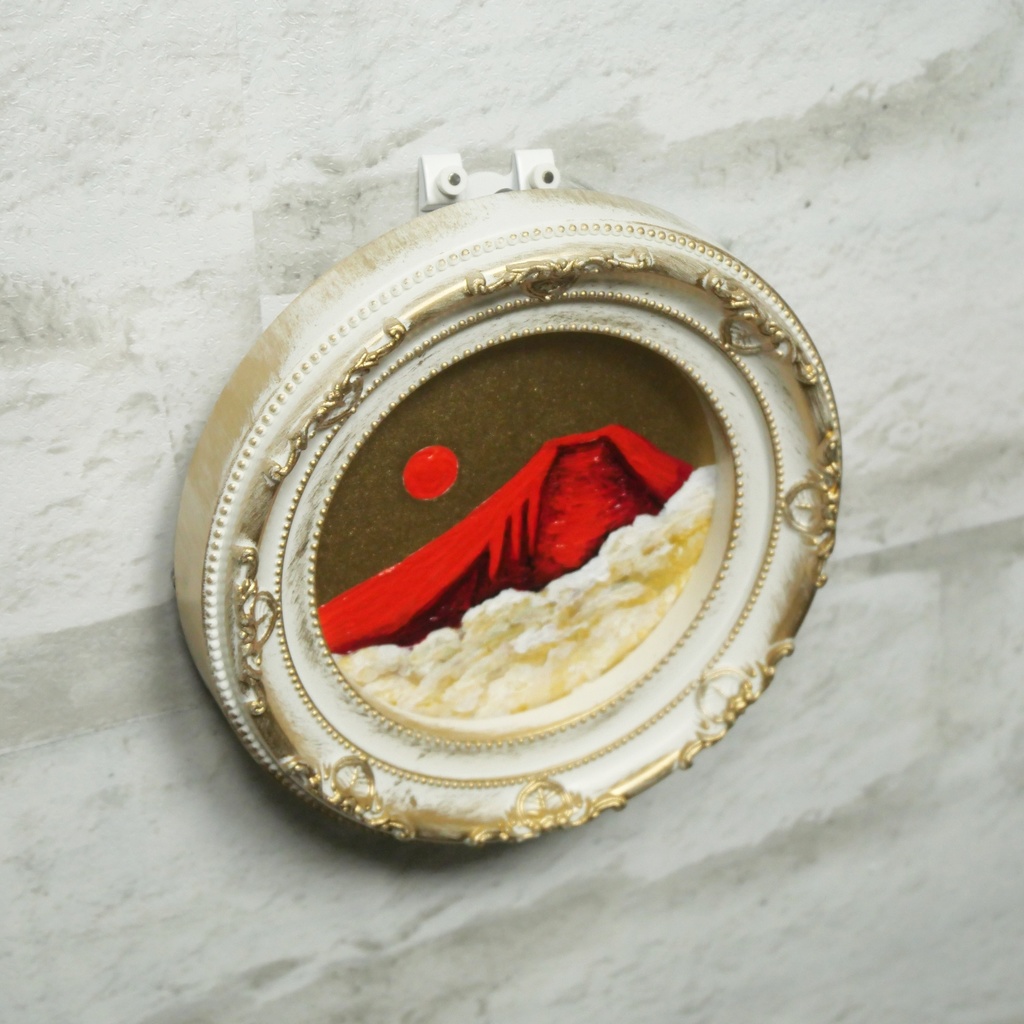 油絵 油彩 油彩画 絵 絵画 円形ミニ絵画 【赤富士】