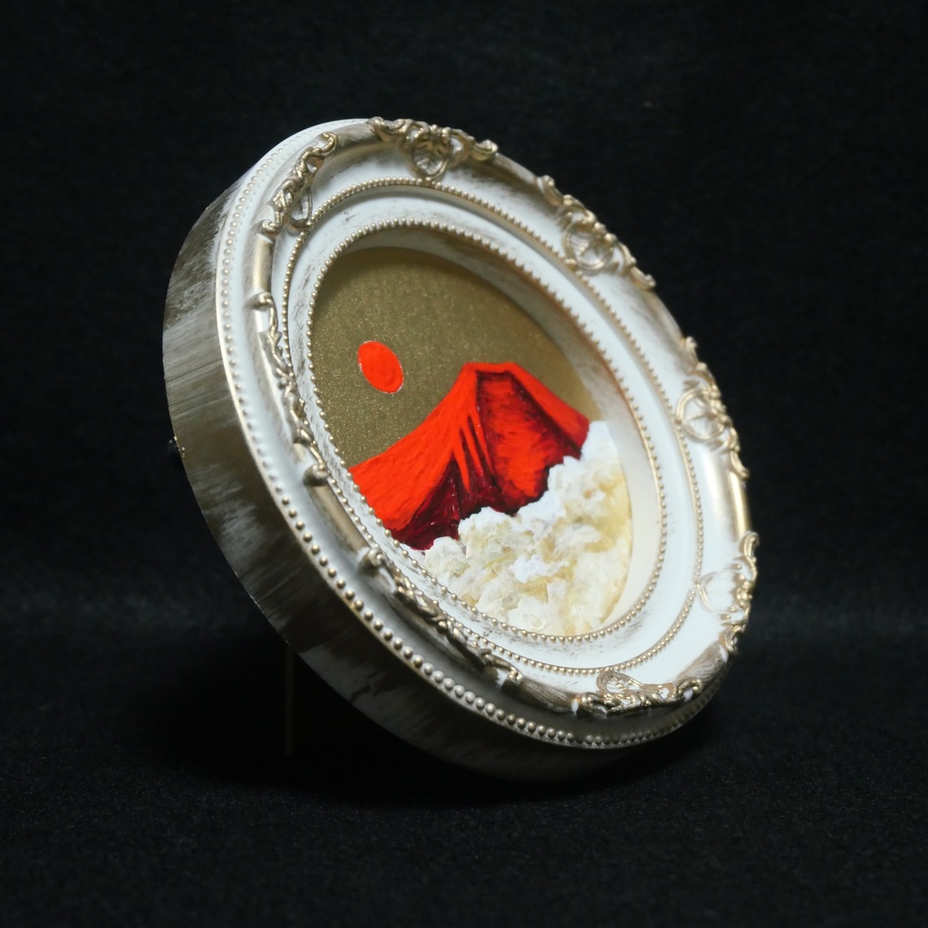 油絵 油彩 油彩画 絵 絵画 円形ミニ絵画 【赤富士】