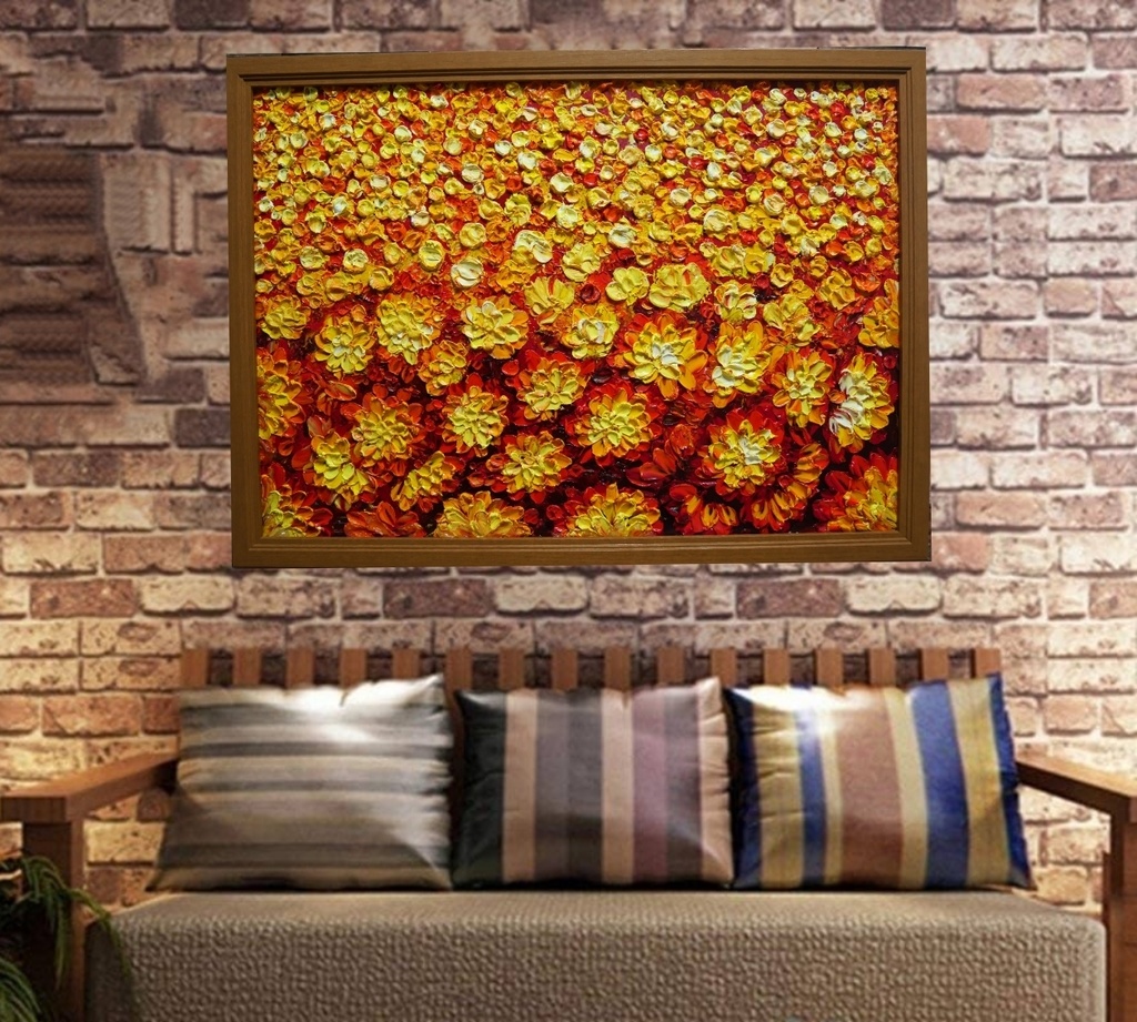 油絵 油彩 油彩画 絵 絵画 マリーゴールド畑【A2】