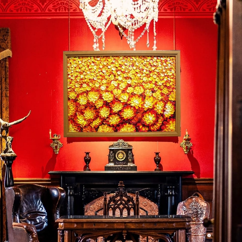 油絵 油彩 油彩画 絵 絵画 マリーゴールド畑【A2】