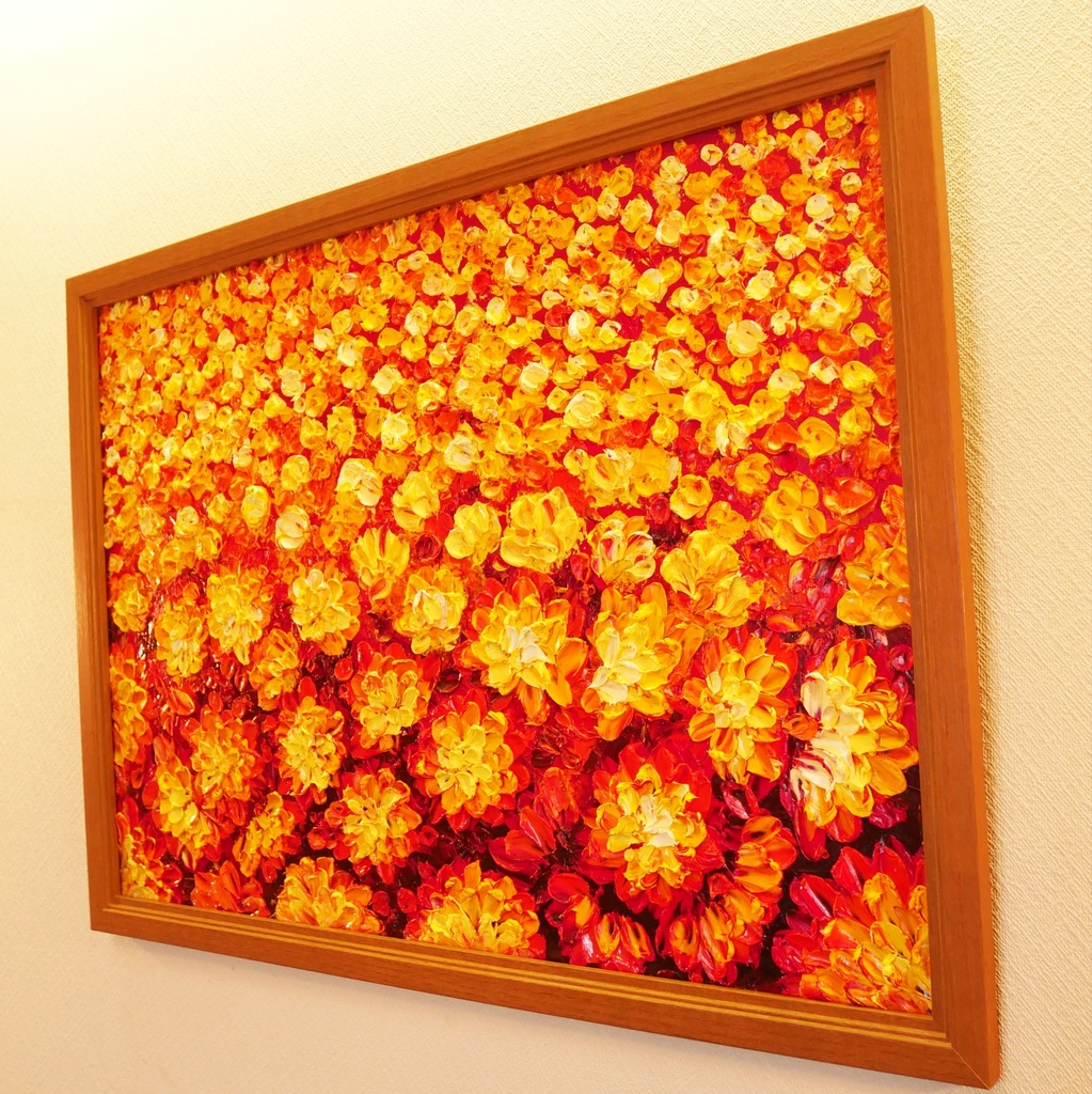 油絵 油彩 油彩画 絵 絵画 マリーゴールド畑【A2】