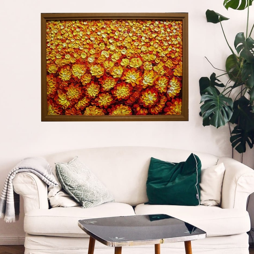 油絵 油彩 油彩画 絵 絵画 マリーゴールド畑【A2】