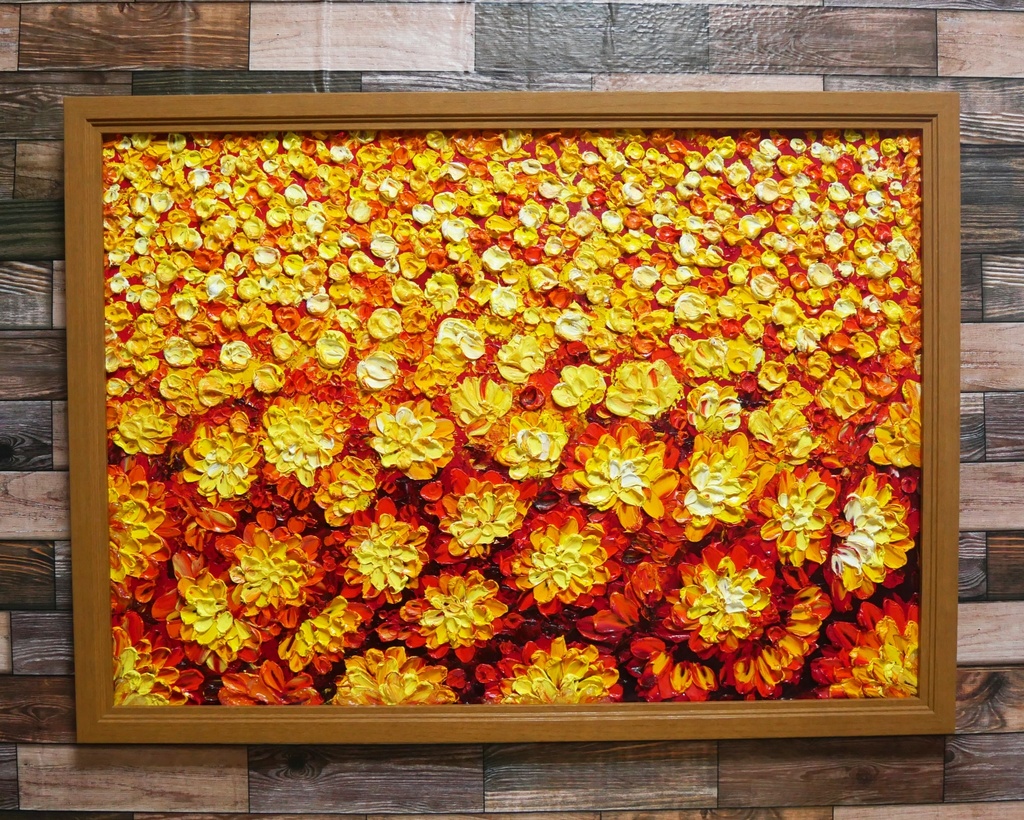 油絵 油彩 油彩画 絵 絵画 マリーゴールド畑【A2】