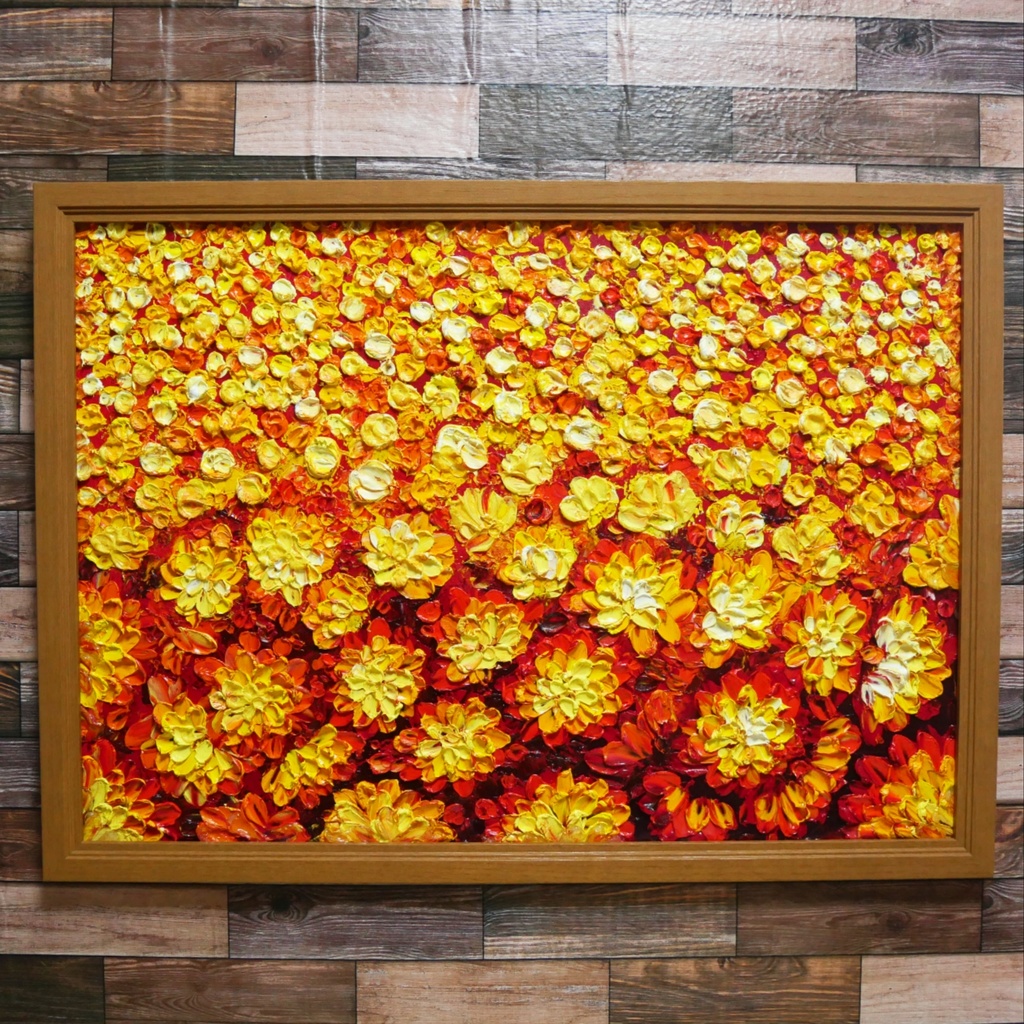 油絵 油彩 油彩画 絵 絵画 マリーゴールド畑【A2】