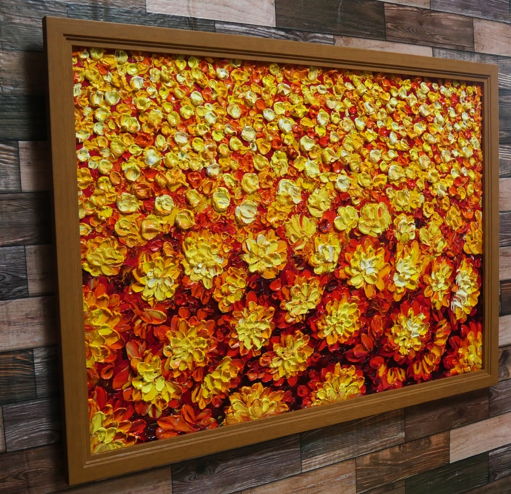 油絵 油彩 油彩画 絵 絵画 マリーゴールド畑【A2】