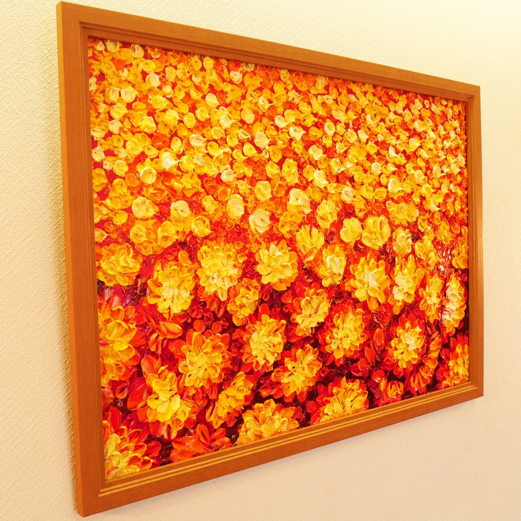 油絵 油彩 油彩画 絵 絵画 マリーゴールド畑【A2】