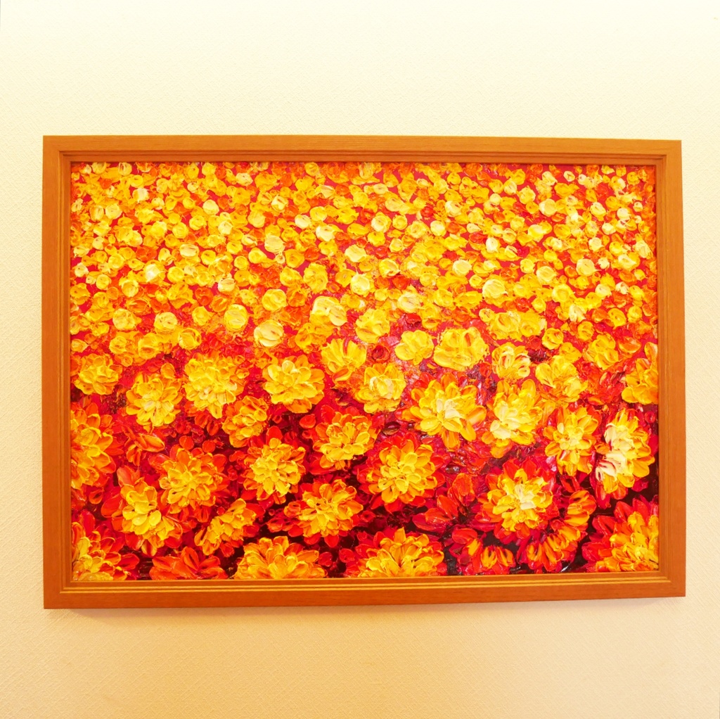 油絵 油彩 油彩画 絵 絵画 マリーゴールド畑【A2】