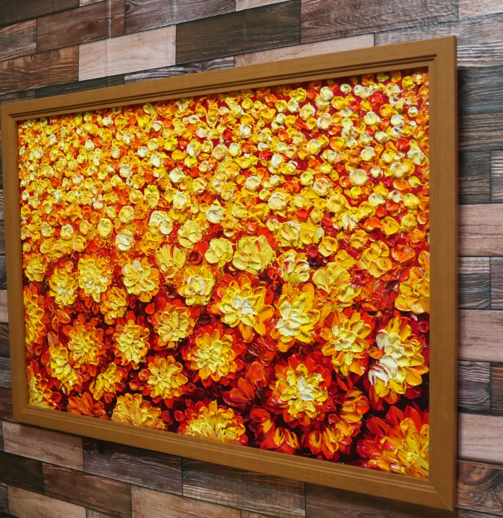 油絵 油彩 油彩画 絵 絵画 マリーゴールド畑【A2】