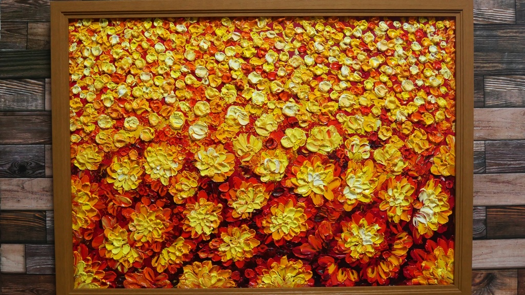 油絵 油彩 油彩画 絵 絵画 マリーゴールド畑【A2】