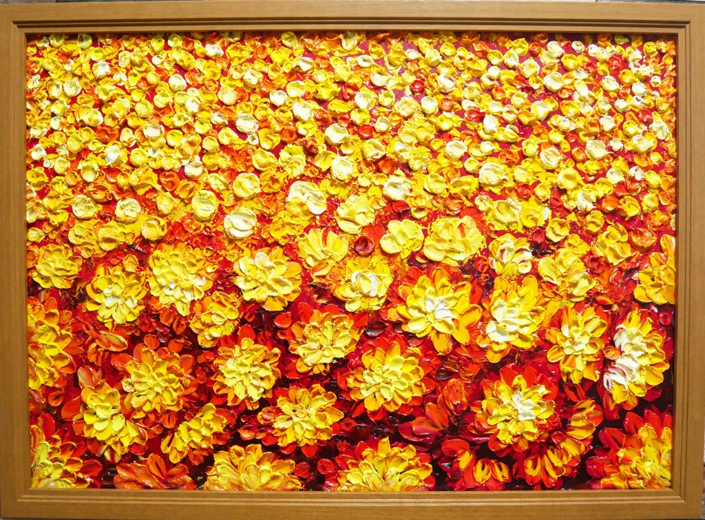 油絵 油彩 油彩画 絵 絵画 マリーゴールド畑【A2】