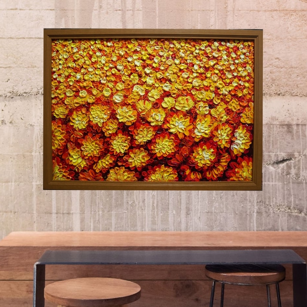 油絵 油彩 油彩画 絵 絵画 マリーゴールド畑【A2】