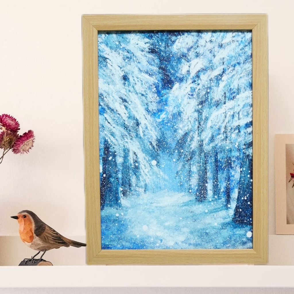 油絵 絵画 【森の冬】