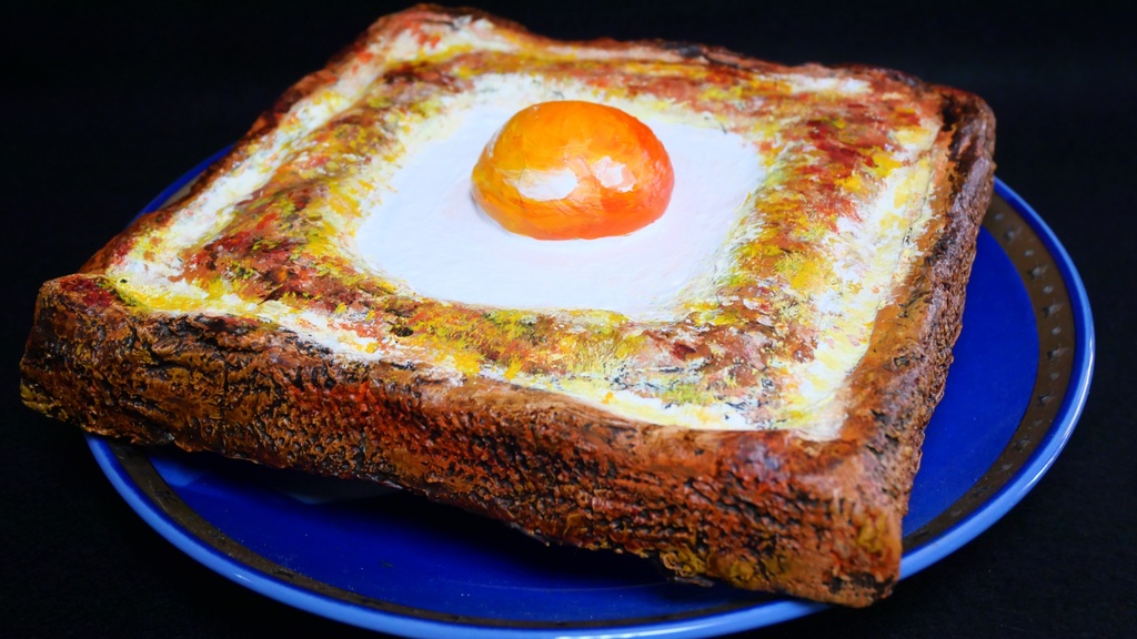 油絵 絵画 アートパネル【目玉トースト】