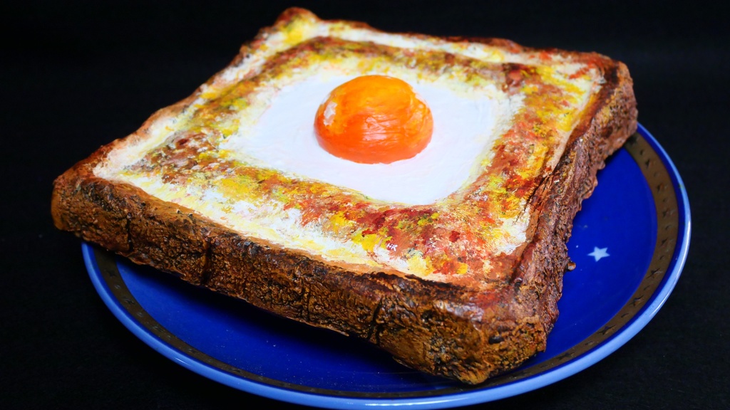 油絵 絵画 アートパネル【目玉トースト】