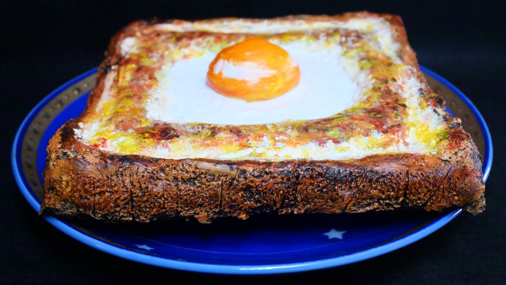 油絵 絵画 アートパネル【目玉トースト】