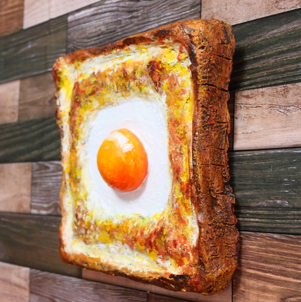 油絵 絵画 アートパネル【目玉トースト】